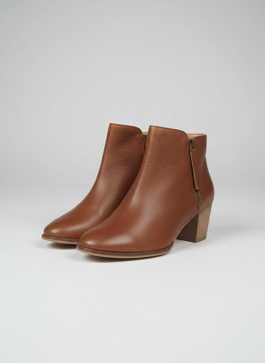 BNIB Fat Face Acorn Brown Ankle Boots UK 8 EU 41 Leather Heeled Zipped £75