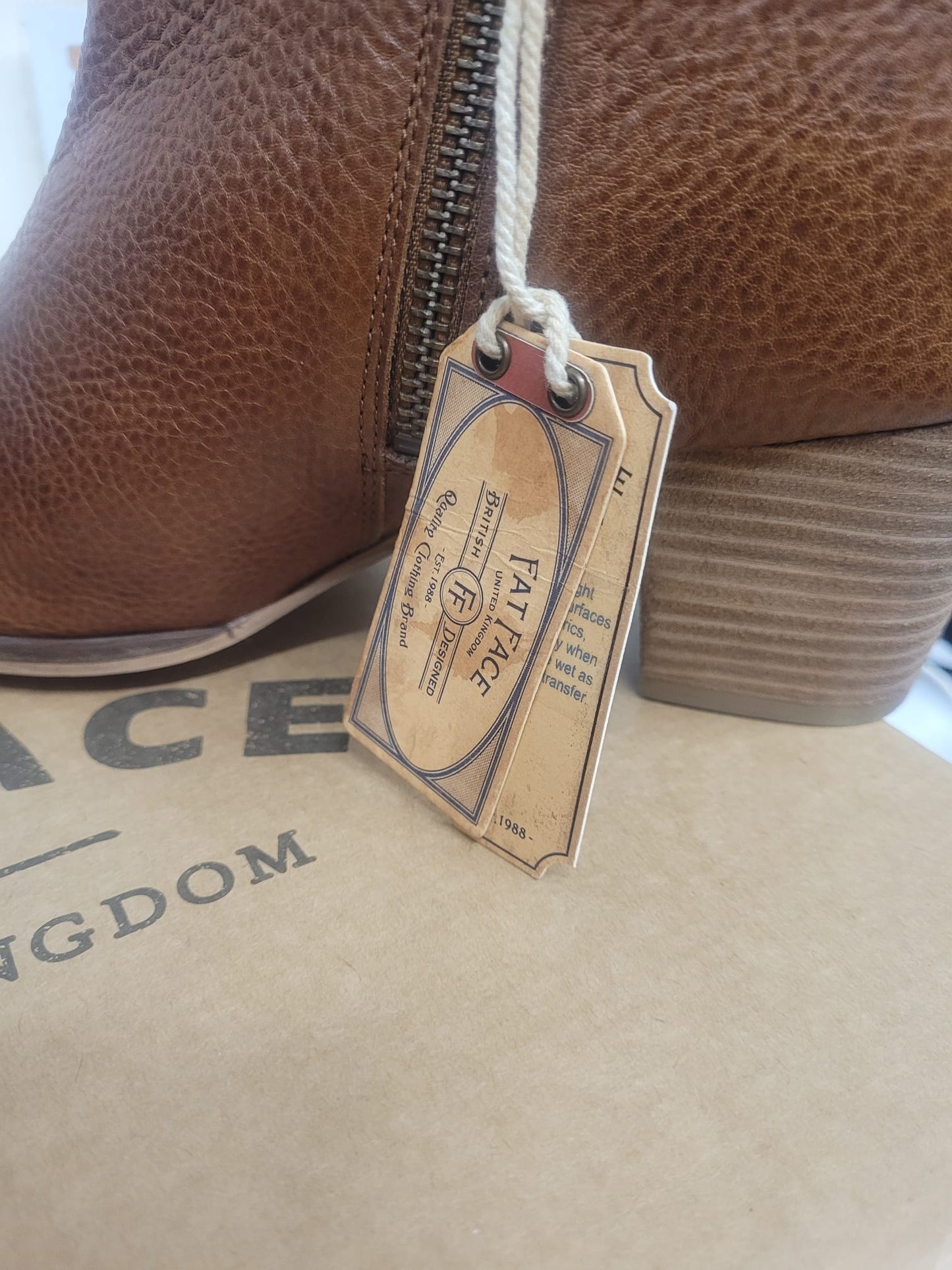 BNIB Fat Face Acorn Brown Ankle Boots UK 8 EU 41 Leather Heeled Zipped £75