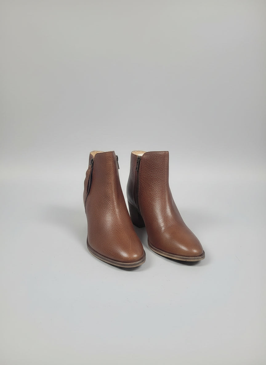 BNIB Fat Face Acorn Brown Ankle Boots UK 7 EU 40 Leather Heeled Zipped £75