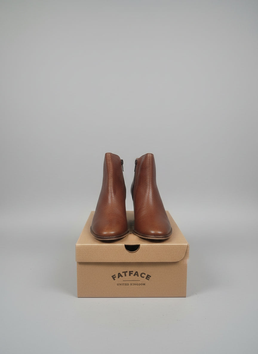 BNIB Fat Face Acorn Brown Ankle Boots UK 8 EU 41 Leather Heeled Zipped £75