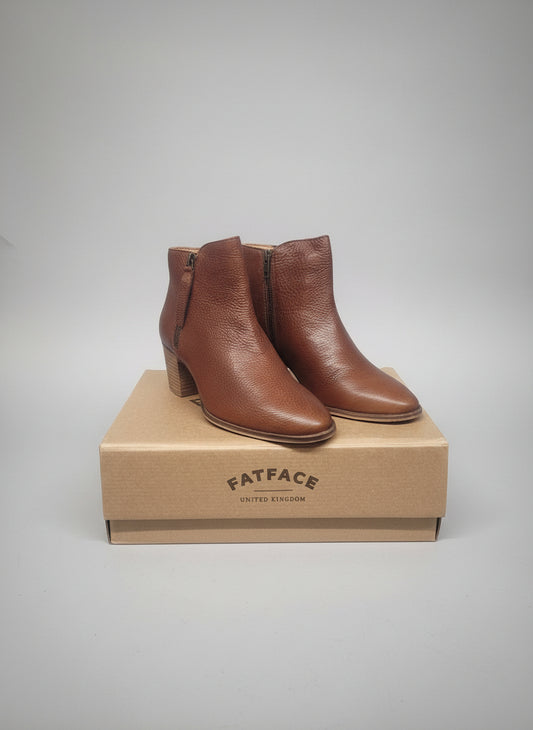 BNIB Fat Face Acorn Brown Ankle Boots UK 7 EU 40 Leather Heeled Zipped £75