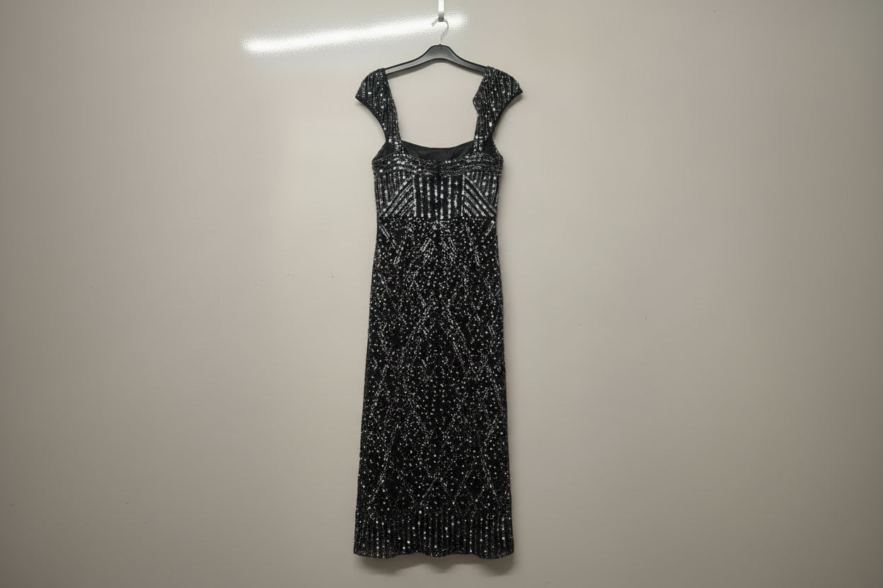 Frank Lyman (6) Black Beaded Dress UK 10 EU 38 Sequin Party