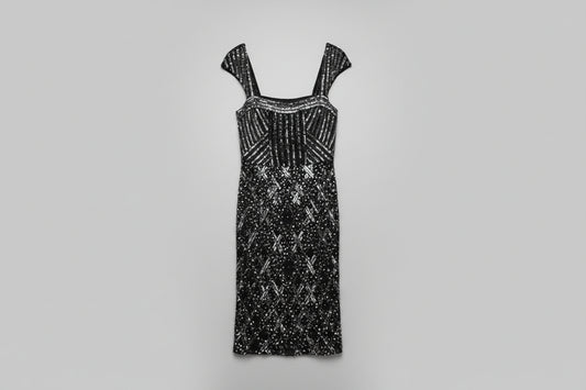 Frank Lyman (6) Black Beaded Dress UK 10 EU 38 Sequin Party