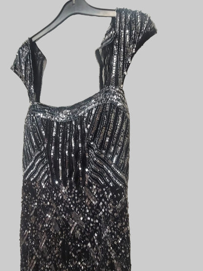 Frank Lyman (6) Black Beaded Dress UK 10 EU 38 Sequin Party