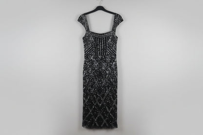 Frank Lyman (6) Black Beaded Dress UK 10 EU 38 Sequin Party