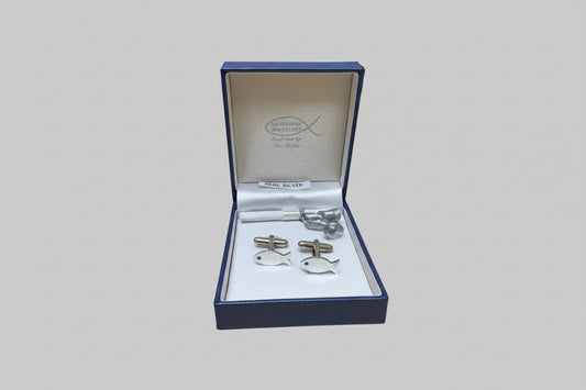 Blue Eye Fish Cufflinks Silver 925 - SET - GIFT - NEW IN BOX