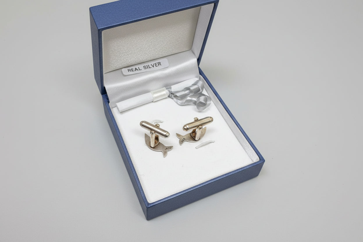 Blue Eye Fish Cufflinks Silver 925 - SET - GIFT - NEW IN BOX