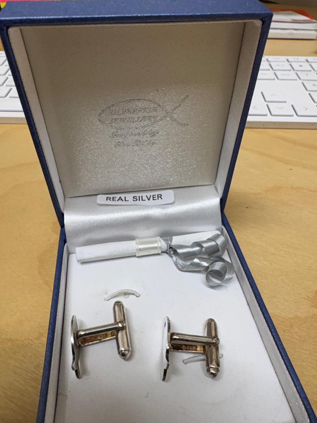 Blue Eye Fish Cufflinks Silver 925 - SET - GIFT - NEW IN BOX
