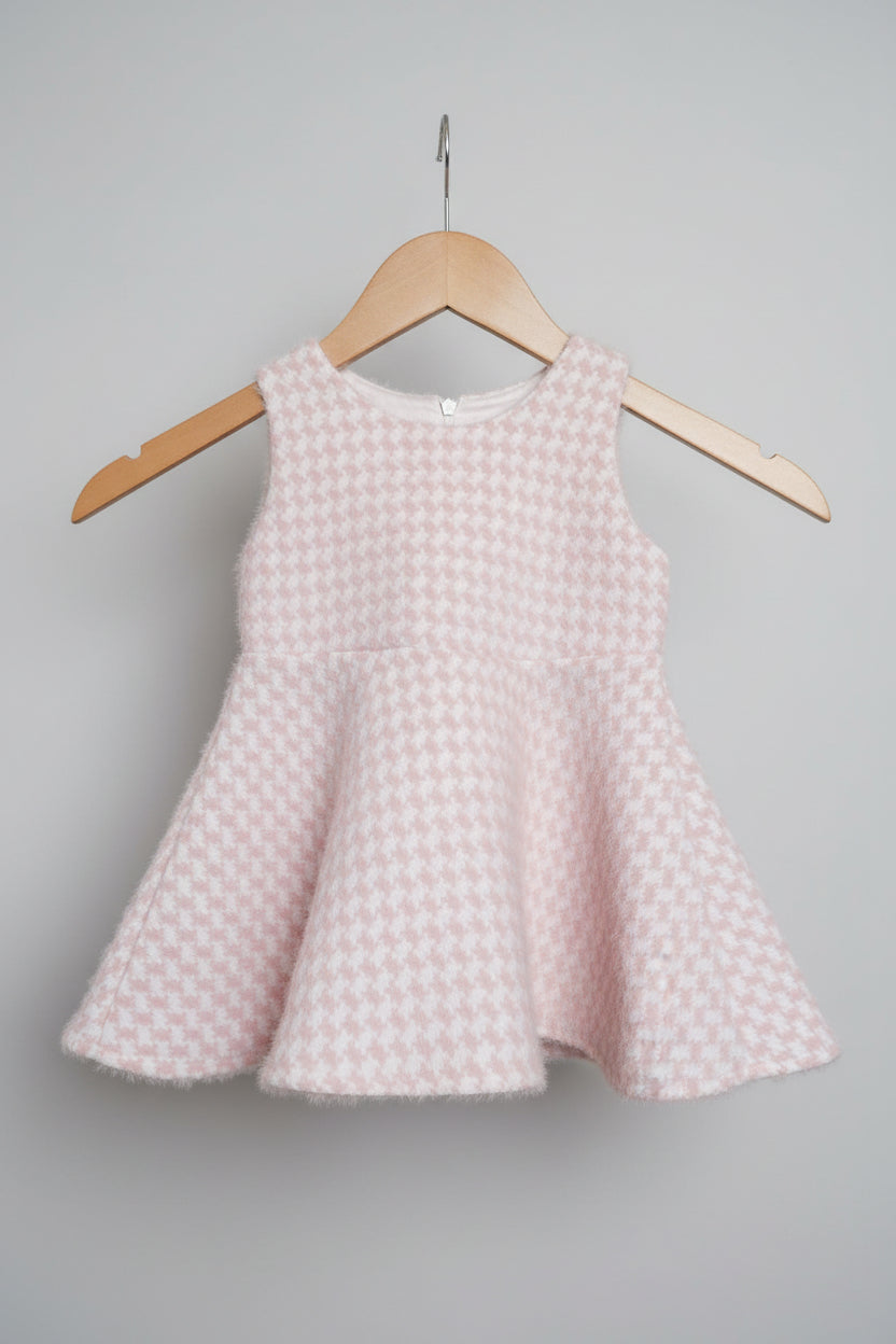 Pink & White Houndstooth Skater Party Dress - Age 18 Months - Baby Girl