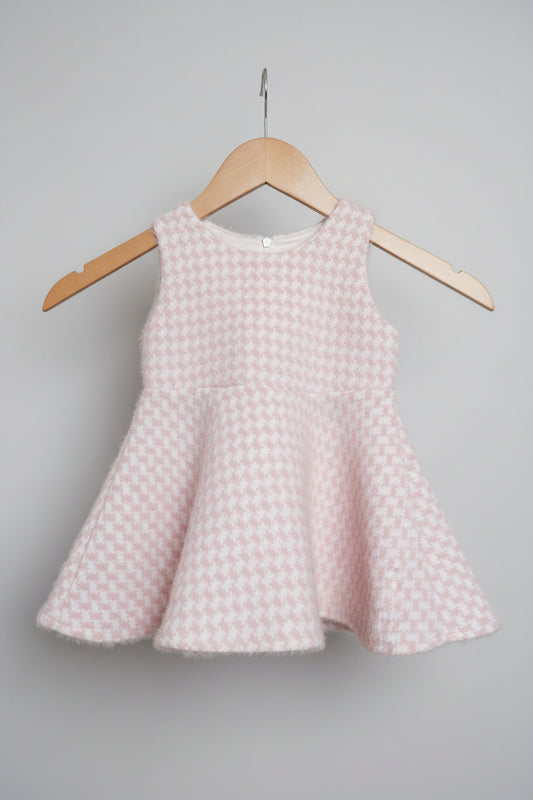 Pink & White Houndstooth Skater Party Dress - Age 18 Months - Baby Girl