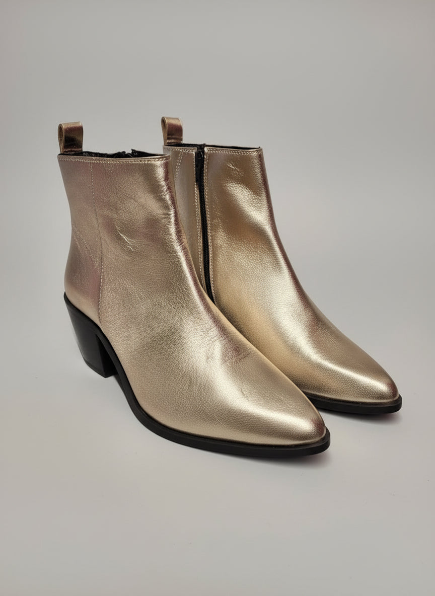 Dune Gold Heeled Boots UK 7 EU 40 Block Heel Ankle Pointed