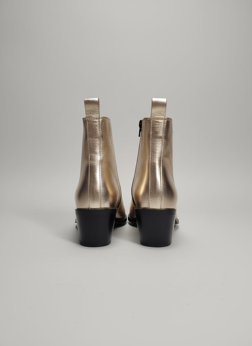 Dune Gold Heeled Boots UK 7 EU 40 Block Heel Ankle Pointed