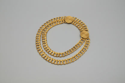 Vintage Gold Link Chain Waist-Belt Grecian Clasp Front - Size Small / Medium