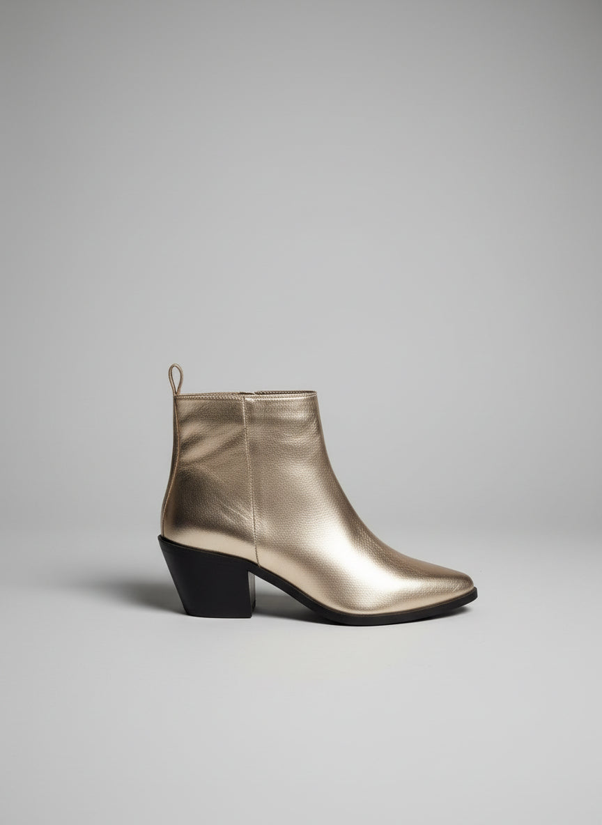 Dune Gold Heeled Boots UK 7 EU 40 Block Heel Ankle Pointed