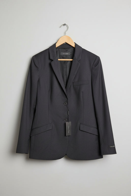 BNWT Calvin Klein Charcoal Grey Black Blazer (S) UK 8 EU 36 Jacket Double Breasted - NEW