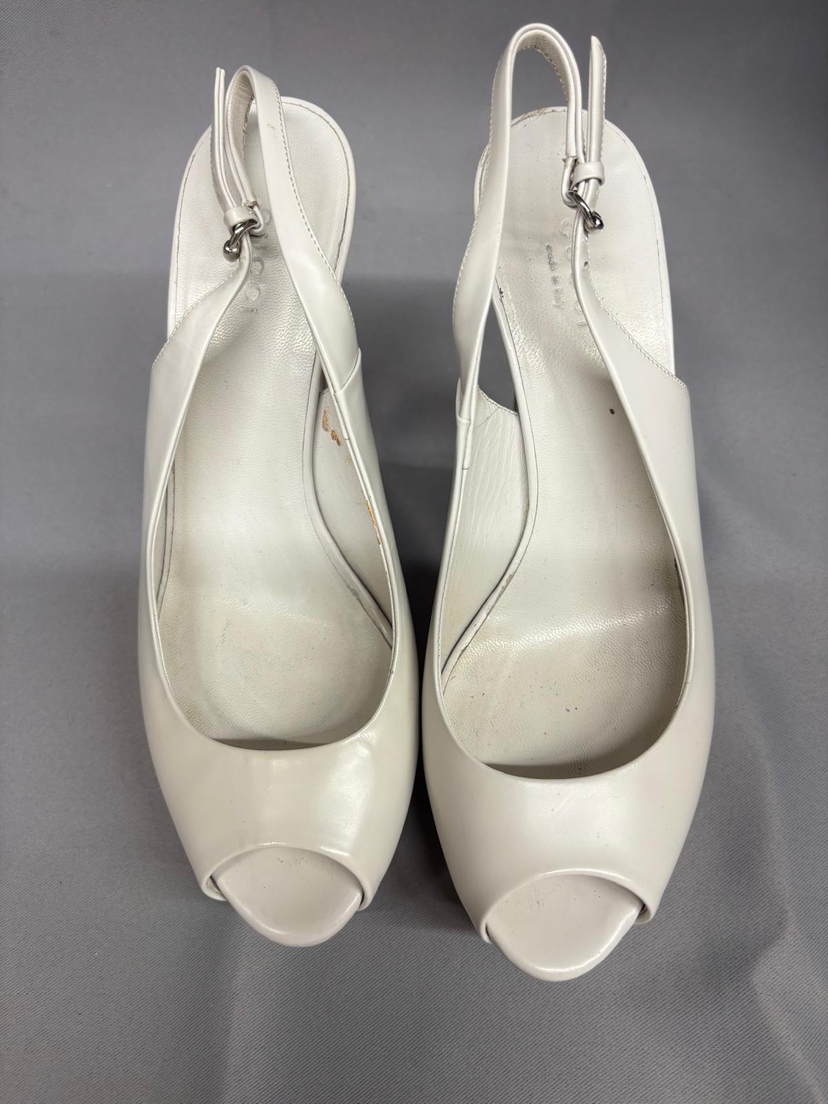 Gucci White Leather Platform Wooden Heels UK 3 EU 36 Sling-Back Peep-Toe