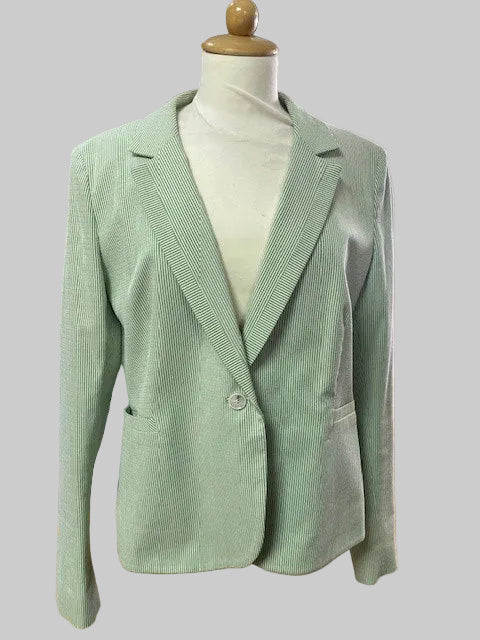 Hobbs Green & White Striped Jacket UK 16 EU 44 - Single Button Fastening Blazer - Double Breasted