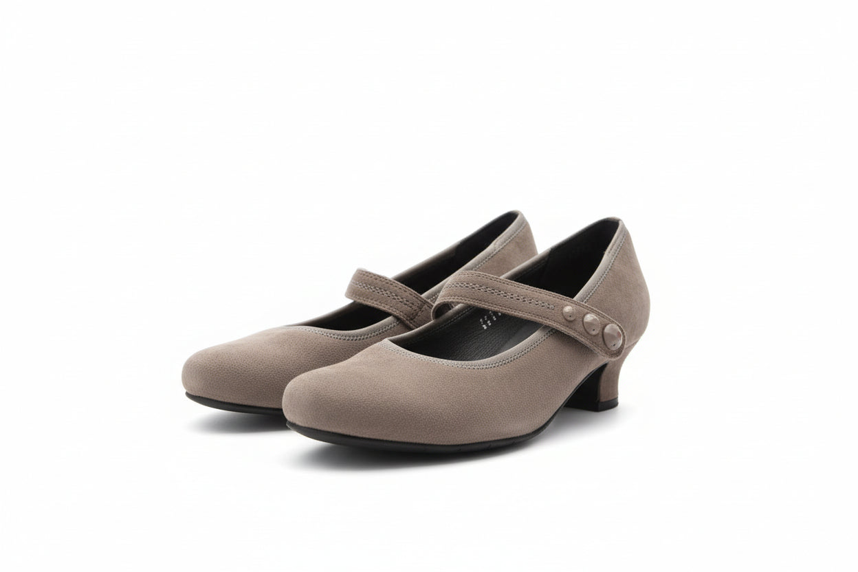 Hotter warm grey size 6.5 suede heeled shoe