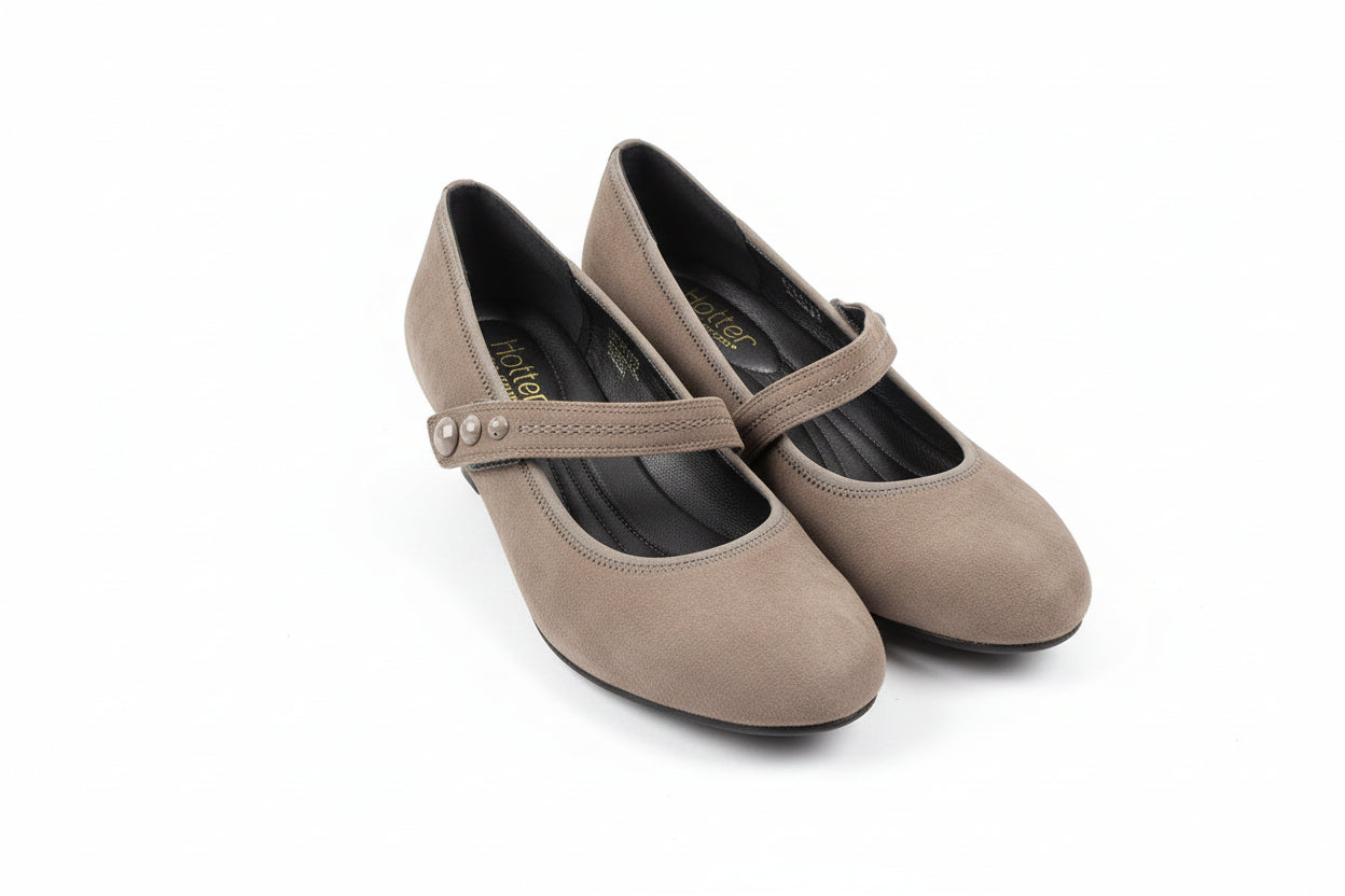 Hotter warm grey size 6.5 suede heeled shoe