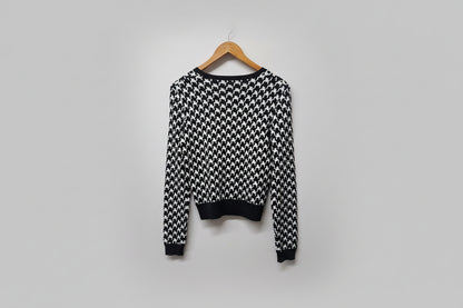 Hugo Boss Black & White Houndstooth Cardigan (XS) UK 6 8 EU 34 36 Wool-Blend Buttoned Round-Neck