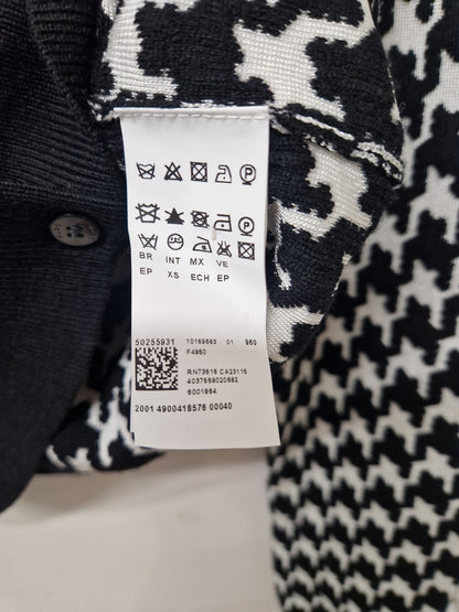 Hugo Boss Black & White Houndstooth Cardigan (XS) UK 6 8 EU 34 36 Wool-Blend Buttoned Round-Neck