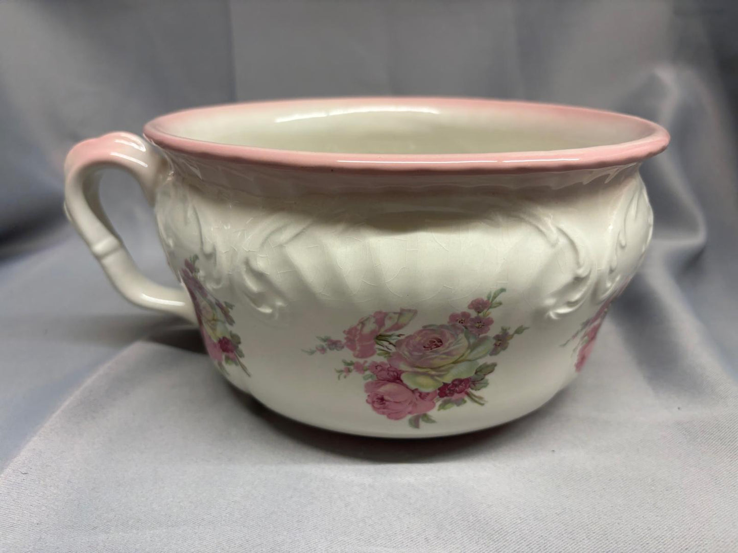 James Kent White Floral Ceramic Bed Pan Potty - Vintage