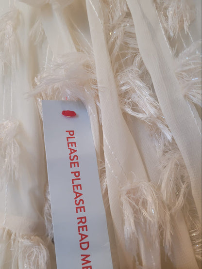 NEW Sister Jane (S) Cream Feathered Dress UK 8 10 EU 36 38 Puff-Sleeve Tassel Fringed