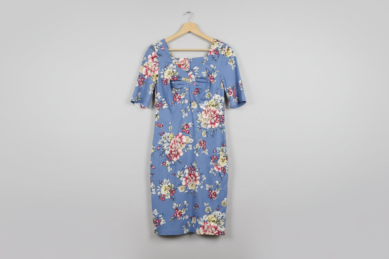 Joe Browns UK 10 EU 38 Floral Shift Dress Blue Pink Knee-Length