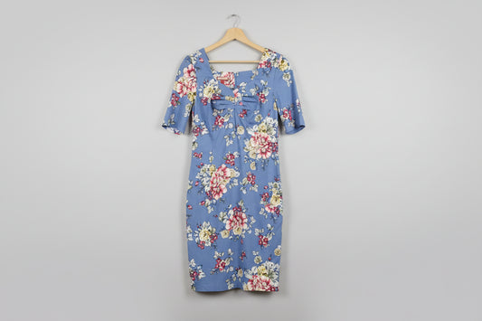 Joe Browns UK 10 EU 38 Floral Shift Dress Blue Pink Knee-Length