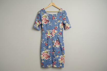 Joe Browns UK 10 EU 38 Floral Shift Dress Blue Pink Knee-Length