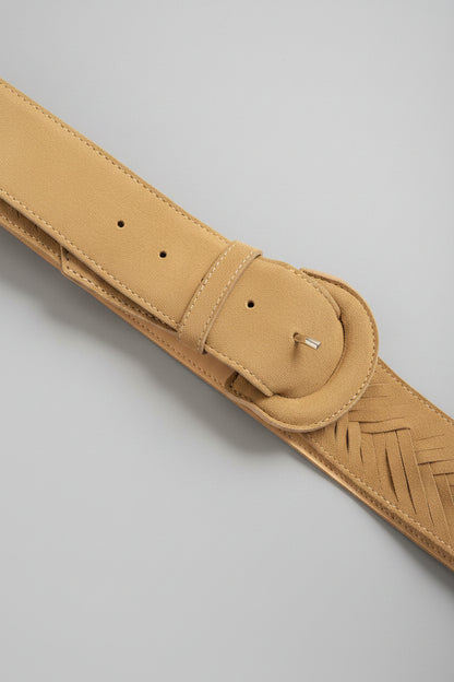Jigsaw Chevron Woven Suede Belt - Taupe Waist-Belt - Size Small - Good Used Condition