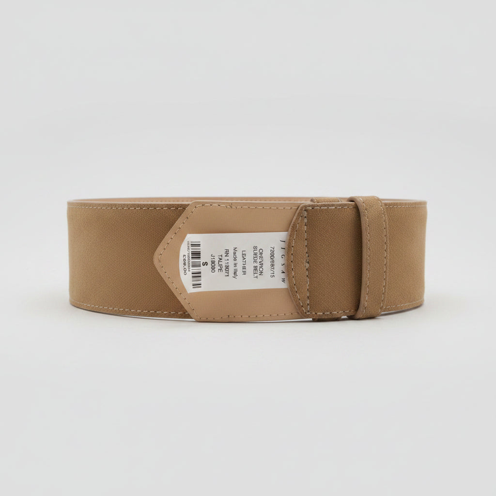 Jigsaw Chevron Woven Suede Belt - Taupe Waist-Belt - Size Small - Good Used Condition