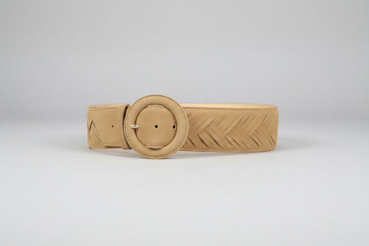 Jigsaw Chevron Woven Suede Belt - Taupe Waist-Belt - Size Small - Good Used Condition