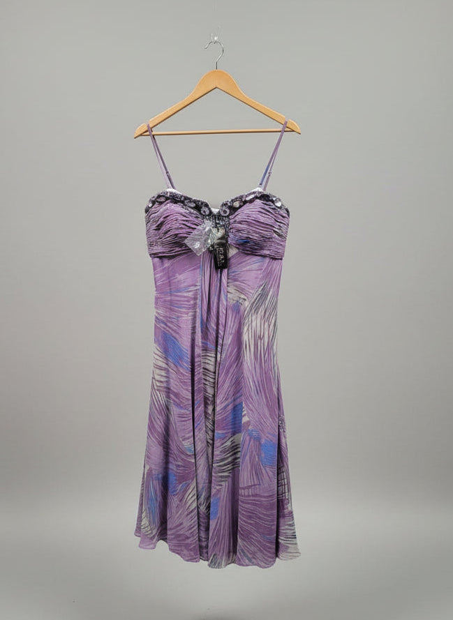 BNWT Star ByJulien McDonald UK 14 UE 42 Purple Tropical Print Midi Dress RRP £130