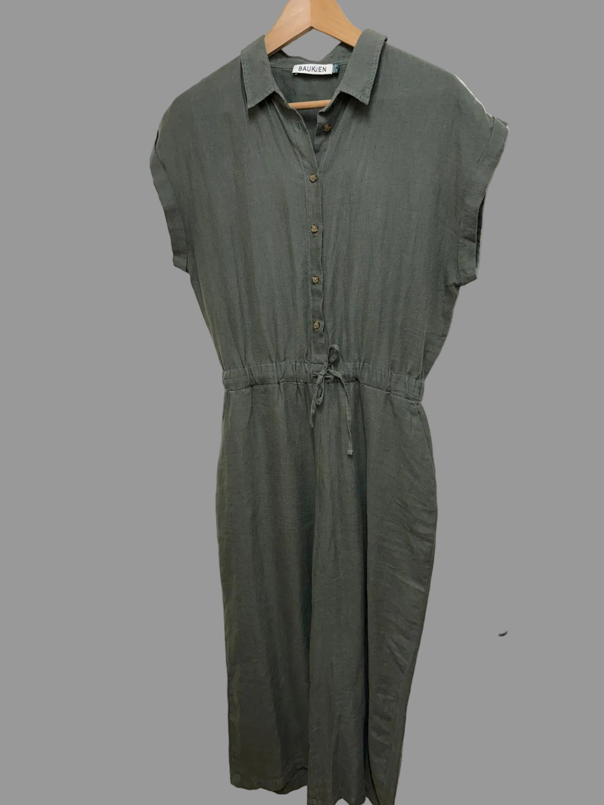 Baukjen Ladies Khaki Rosie Hemp Jumpsuit SIZE 10 -USED GOOD