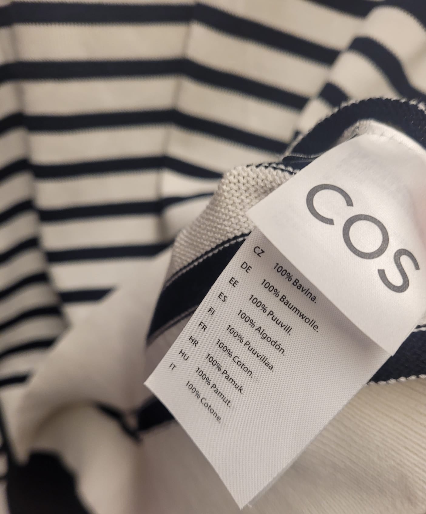 COS (M) Navy-Blue & White Striped Fine-Knit Jumper UK 10 12 EU 38 40 - 100% Cotton