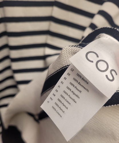 COS (M) Navy-Blue & White Striped Fine-Knit Jumper UK 10 12 EU 38 40 - 100% Cotton