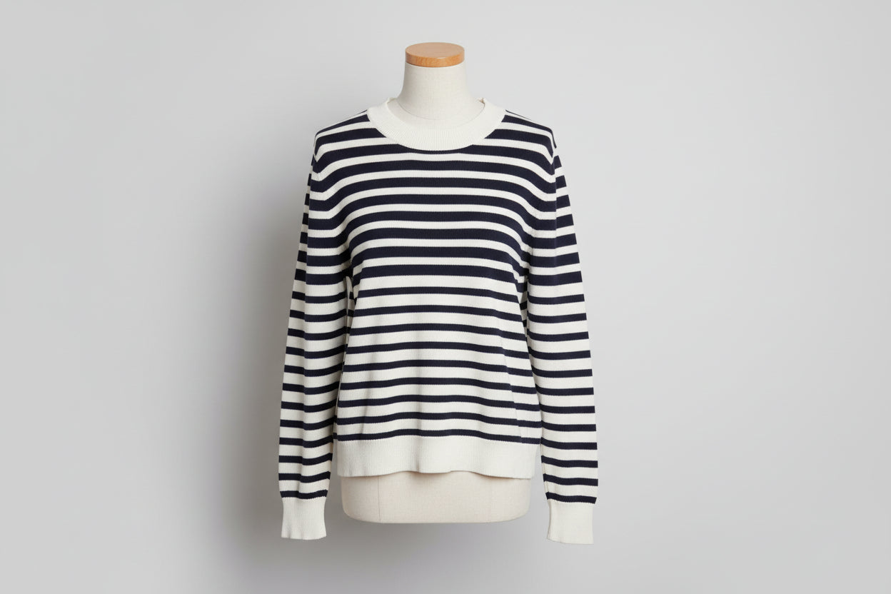 COS (M) Navy-Blue & White Striped Fine-Knit Jumper UK 10 12 EU 38 40 - 100% Cotton