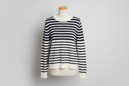 COS (M) Navy-Blue & White Striped Fine-Knit Jumper UK 10 12 EU 38 40 - 100% Cotton