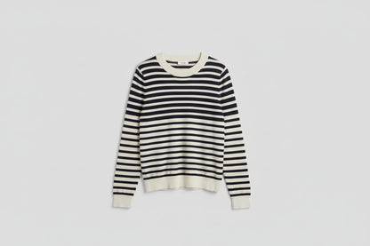 COS (M) Navy-Blue & White Striped Fine-Knit Jumper UK 10 12 EU 38 40 - 100% Cotton
