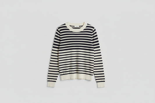 COS (M) Navy-Blue & White Striped Fine-Knit Jumper UK 10 12 EU 38 40 - 100% Cotton
