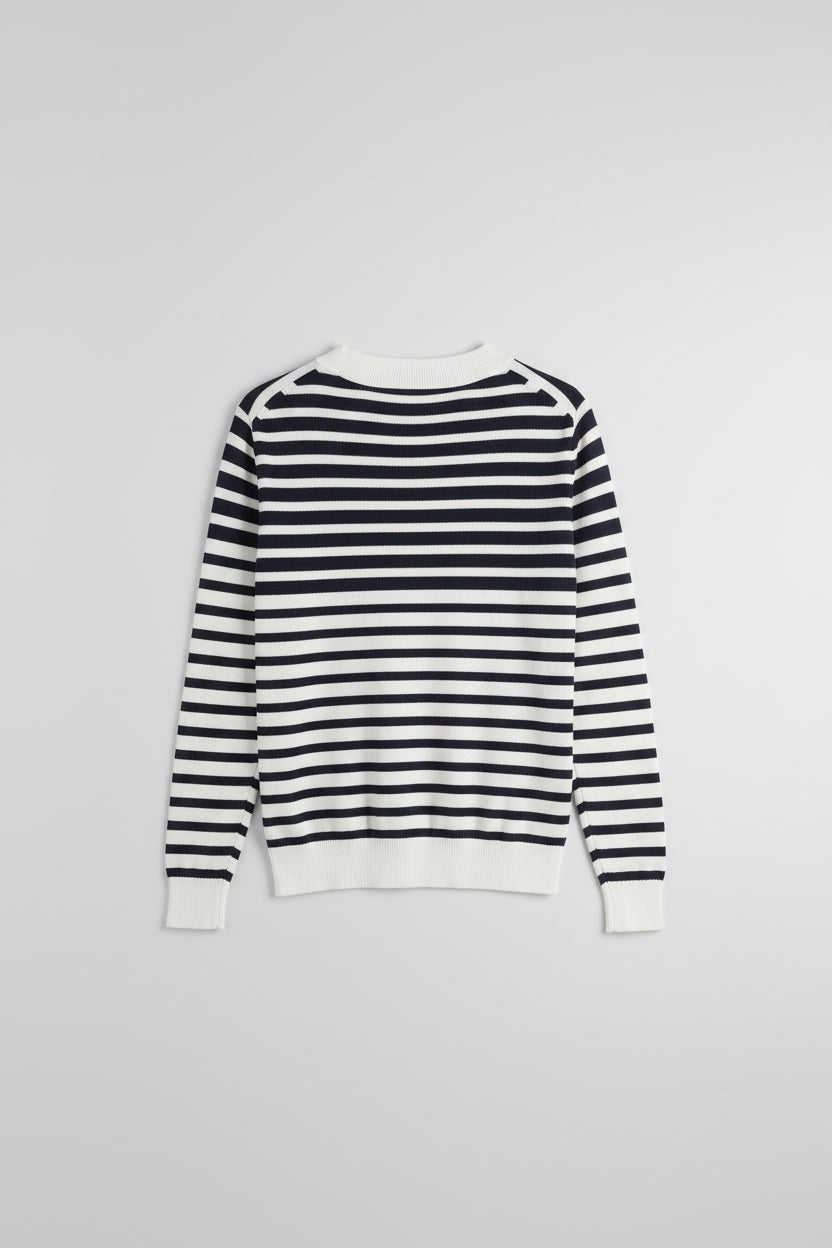 COS (M) Navy-Blue & White Striped Fine-Knit Jumper UK 10 12 EU 38 40 - 100% Cotton