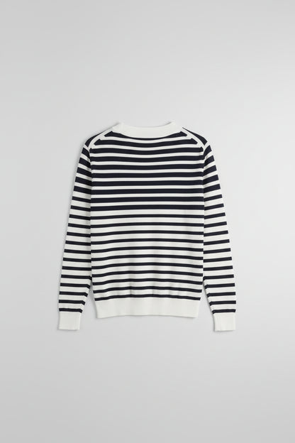 COS (M) Navy-Blue & White Striped Fine-Knit Jumper UK 10 12 EU 38 40 - 100% Cotton