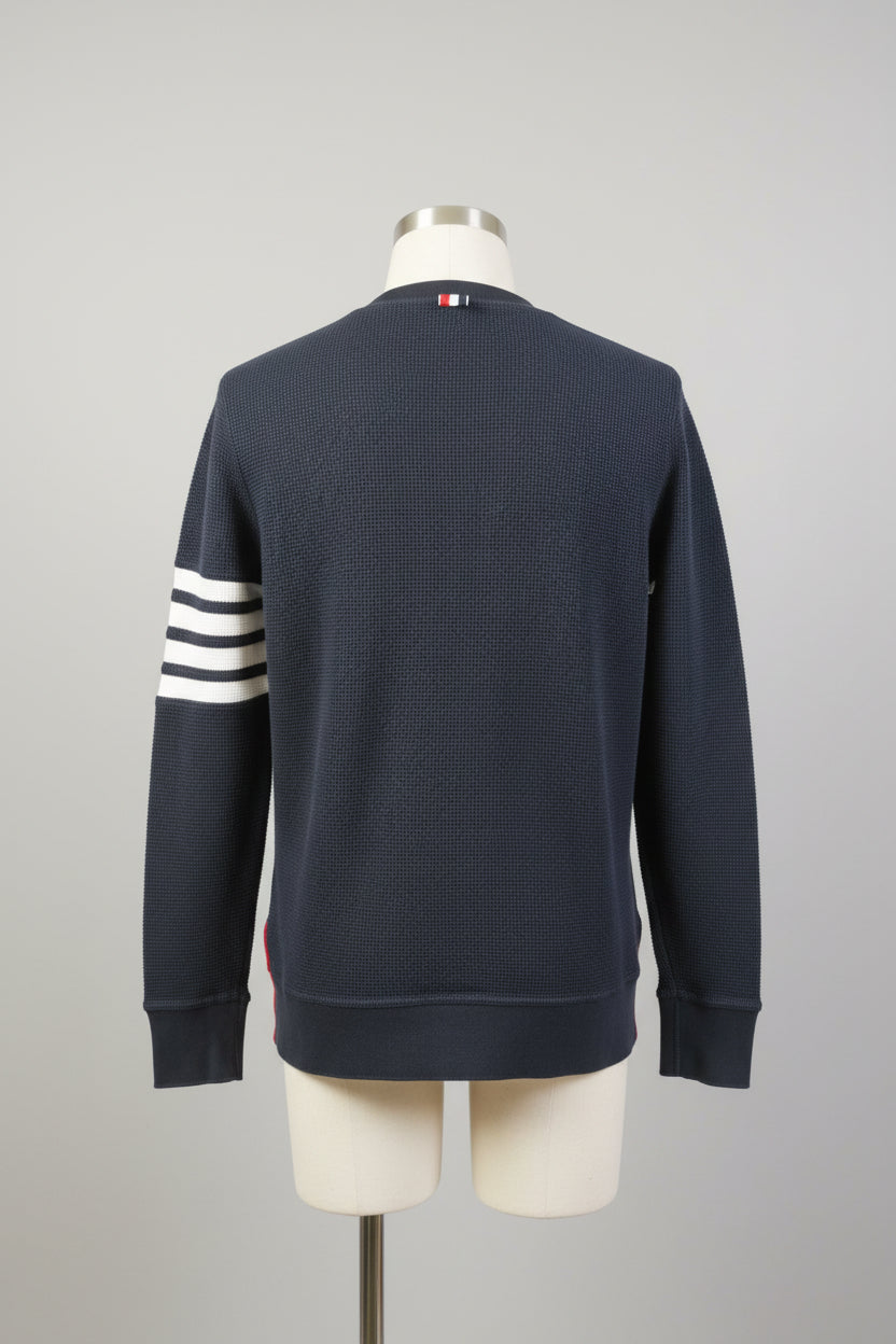 Thom Browne (0) Blue & White Jumper - Stripe Sleeve - Button Front - Size 0 - Navy