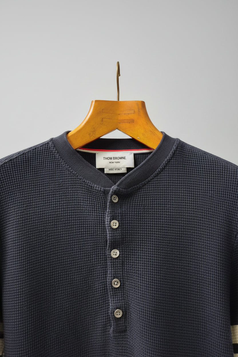Thom Browne (0) Blue & White Jumper - Stripe Sleeve - Button Front - Size 0 - Navy