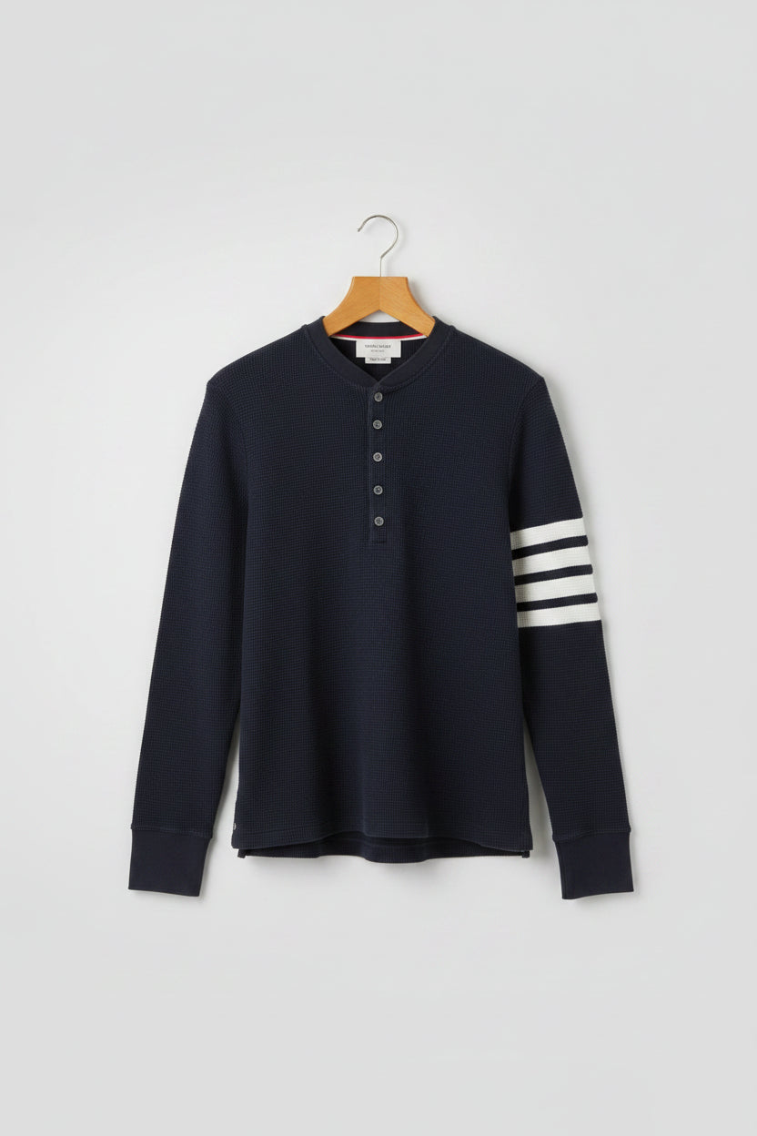Thom Browne (0) Blue & White Jumper - Stripe Sleeve - Button Front - Size 0 - Navy