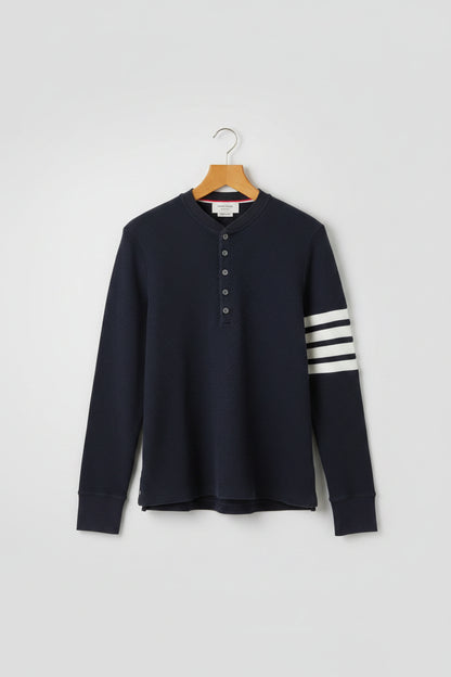 Thom Browne (0) Blue & White Jumper - Stripe Sleeve - Button Front - Size 0 - Navy