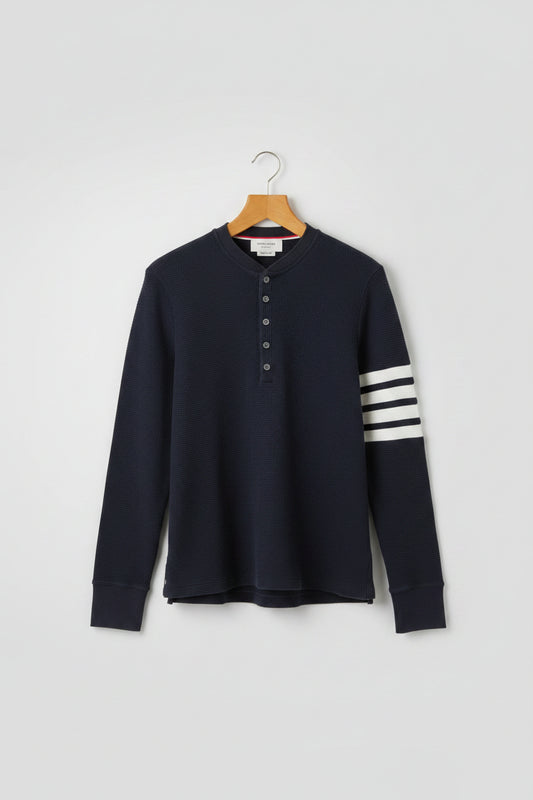 Thom Browne (0) Blue & White Jumper - Stripe Sleeve - Button Front - Size 0 - Navy