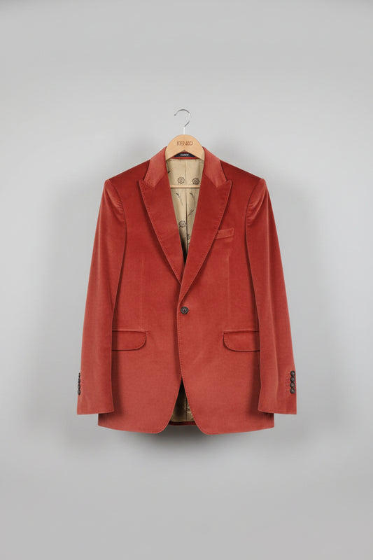 Vintage Kenzo Homme Burnt Orange Red Velvet Blazer Jacket - Size Large - Double Breasted