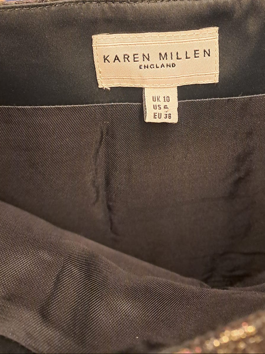 Karen Millen metallic black and gold jacquard strapless cocktail dress size 10